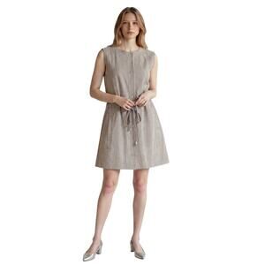 Caroline Freese Peserico 100% Suede Leather Dress M Taupe Snap Front Sleeveless
